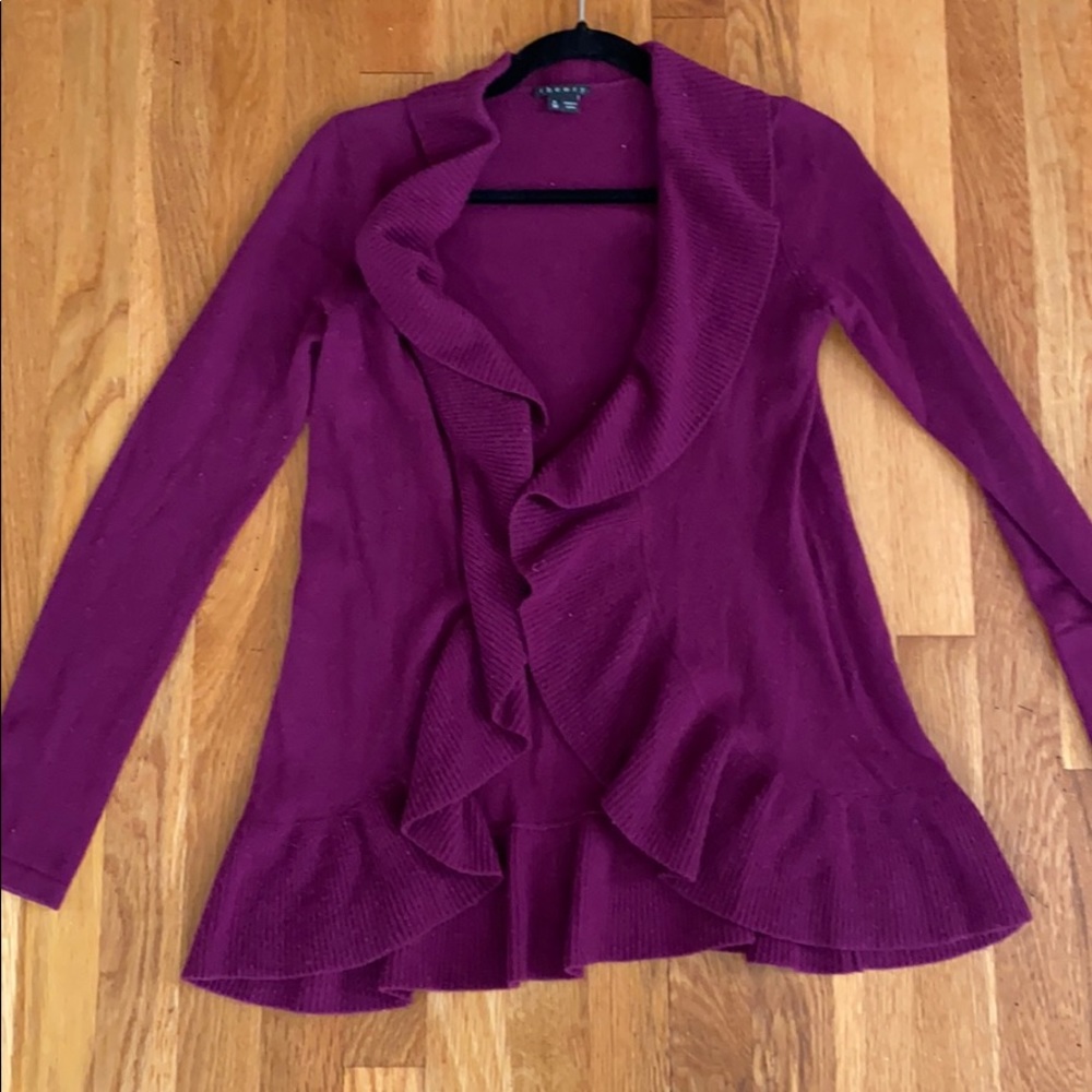 Theory XS Magenta Cashmere Ruffle Blazer/ Sweater